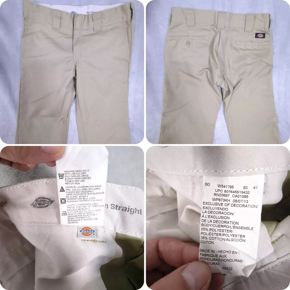 Dickies Slim Straight Chino Pants Men 30x32 Beige Cotton Blend Zip Fly Flaw READ